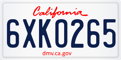 CA license plate 6XKO265