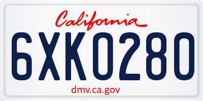 CA license plate 6XKO280