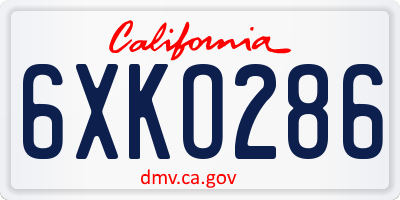 CA license plate 6XKO286