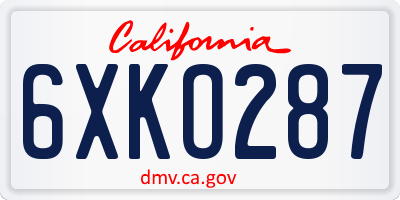 CA license plate 6XKO287