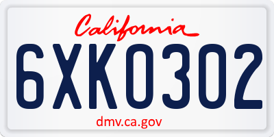 CA license plate 6XKO302