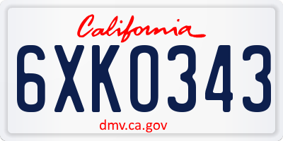 CA license plate 6XKO343