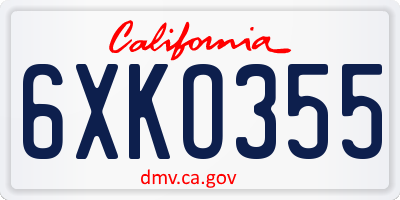 CA license plate 6XKO355