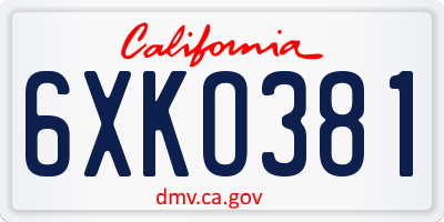 CA license plate 6XKO381