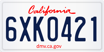 CA license plate 6XKO421