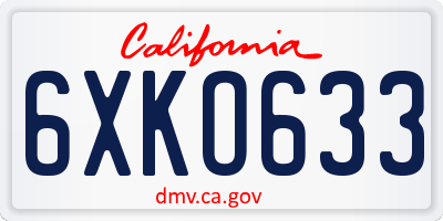 CA license plate 6XKO633
