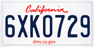 CA license plate 6XKO729
