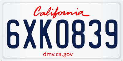 CA license plate 6XKO839
