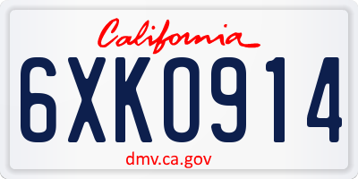 CA license plate 6XKO914