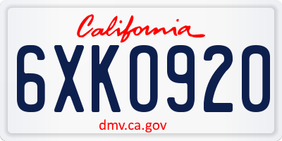 CA license plate 6XKO920