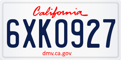 CA license plate 6XKO927