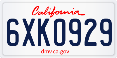 CA license plate 6XKO929