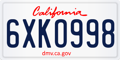 CA license plate 6XKO998