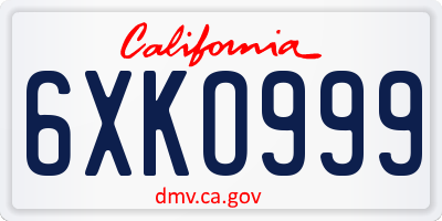 CA license plate 6XKO999