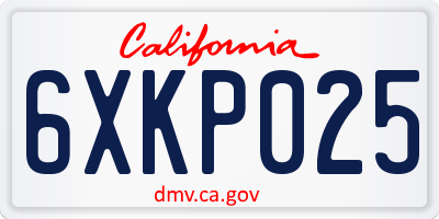 CA license plate 6XKP025