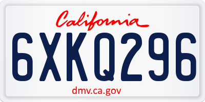 CA license plate 6XKQ296