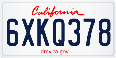 CA license plate 6XKQ378