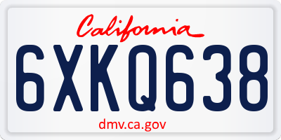 CA license plate 6XKQ638