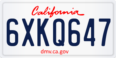CA license plate 6XKQ647