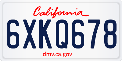 CA license plate 6XKQ678