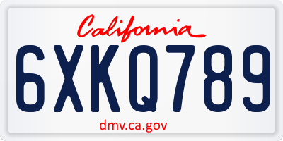 CA license plate 6XKQ789