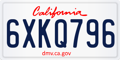 CA license plate 6XKQ796