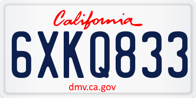 CA license plate 6XKQ833