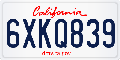 CA license plate 6XKQ839