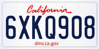 CA license plate 6XKQ908