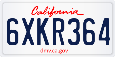 CA license plate 6XKR364