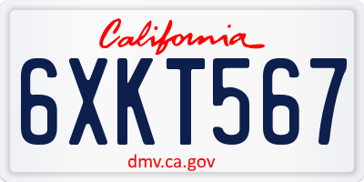 CA license plate 6XKT567