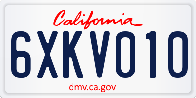 CA license plate 6XKV010