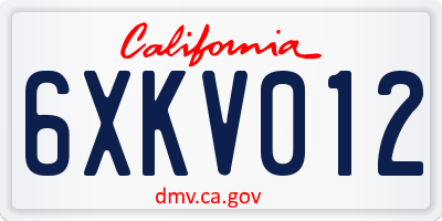 CA license plate 6XKV012