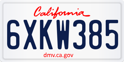 CA license plate 6XKW385