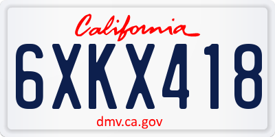 CA license plate 6XKX418