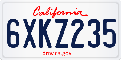CA license plate 6XKZ235