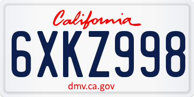 CA license plate 6XKZ998