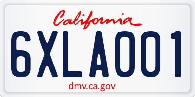 CA license plate 6XLA001