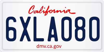 CA license plate 6XLA080