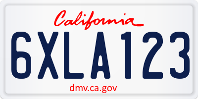 CA license plate 6XLA123