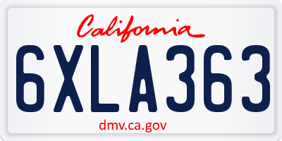 CA license plate 6XLA363