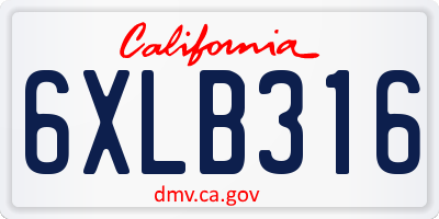 CA license plate 6XLB316