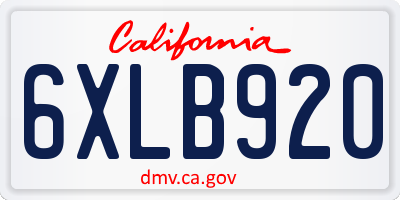 CA license plate 6XLB920