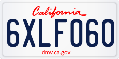 CA license plate 6XLF060