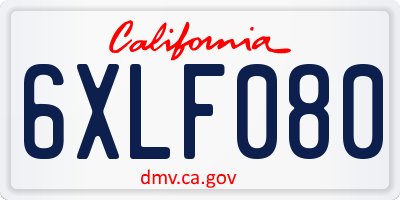CA license plate 6XLF080