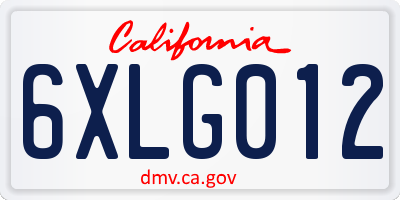 CA license plate 6XLG012
