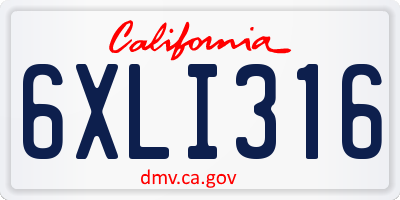 CA license plate 6XLI316
