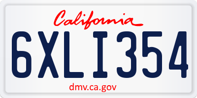 CA license plate 6XLI354