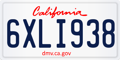 CA license plate 6XLI938