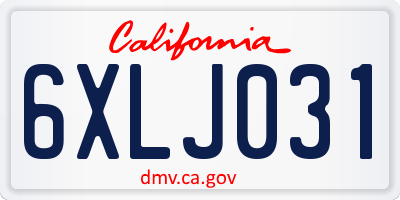 CA license plate 6XLJ031